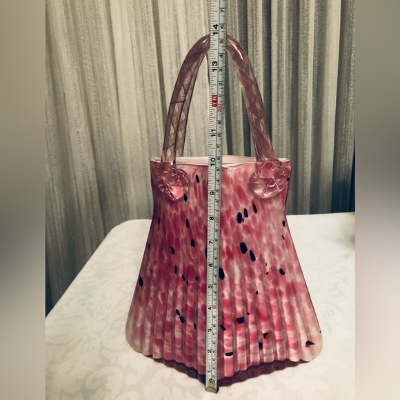Vintage Y2K Murano Speckled Pink Glass Purse🌸Substantial Art Decor🌸 - Picture 6 of 15